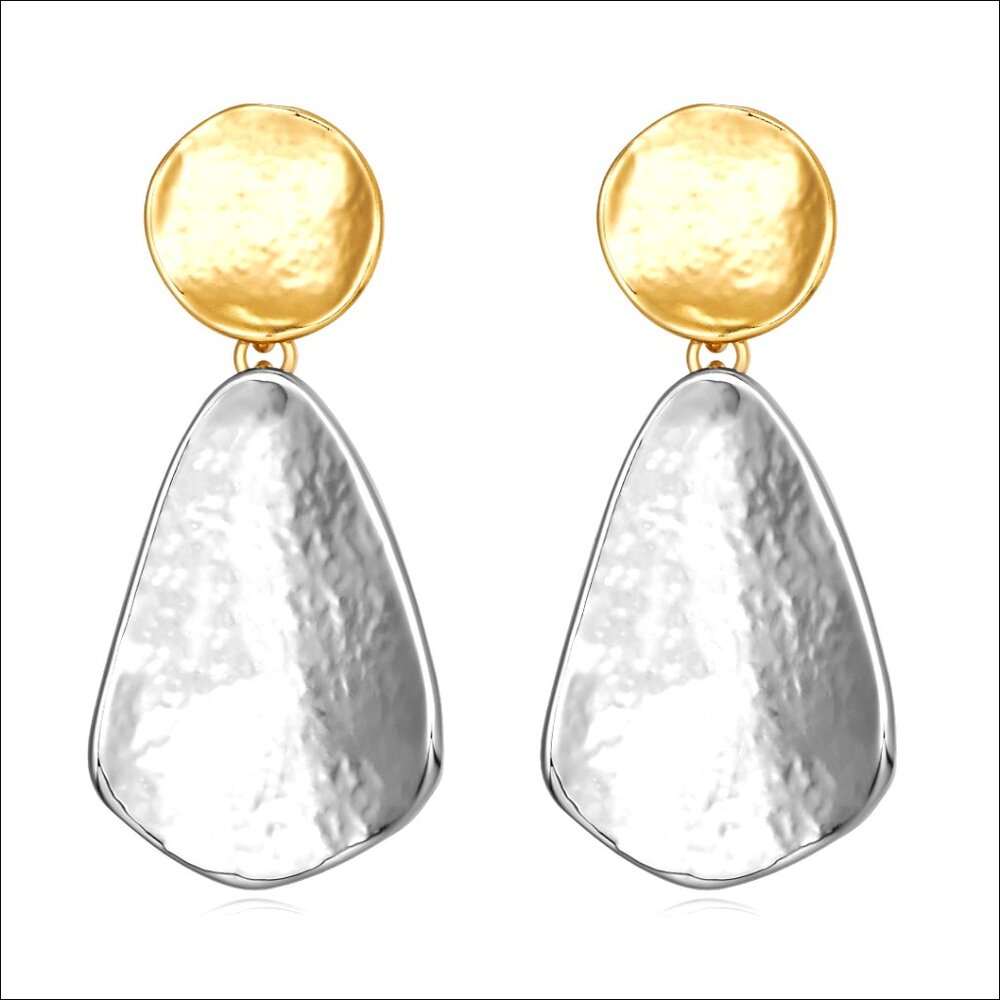 Gold Plated Geometric Chunky Dangle Earrings Lever Back Statement Jewelry